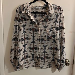 Bar III Tribal Print Sheer Button Down Top